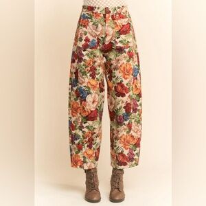 🟠449B. Floral Tapestry Barrel Pants